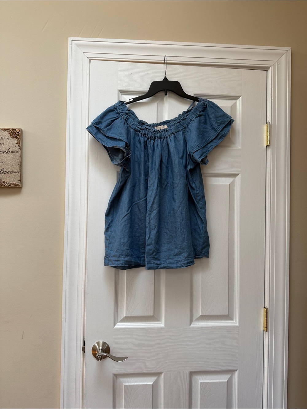 LOFT Blue Off-Shoulder Ruffled Top